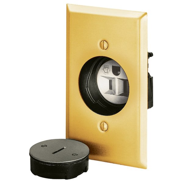 Bryant Straight Blade Device, Floor Mounted, Receptacle and Plate, 15A 125V, 5-15R, Smooth Brushed Brass 3799G